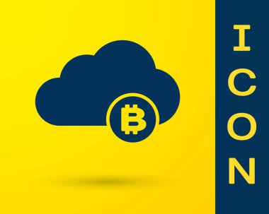 Mavi cryptocurrency bulut madenciliği simgesi sarı arka planda izole. Blockchain teknolojisi, Bitcoin, dijital para piyasası, kripoin cüzdanı. Vektör Illustration