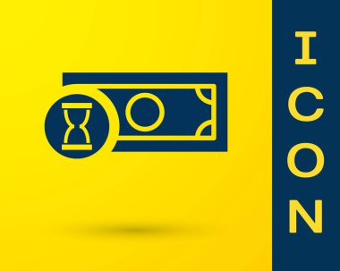 Mavi hızlı ödeme simgesi sarı arka planda yalıtılmış. Hızlı para transferi ödeme. Finansal hizmetler, hızlı kredi, zaman para, nakit geri kavramı. Vektör Illustration