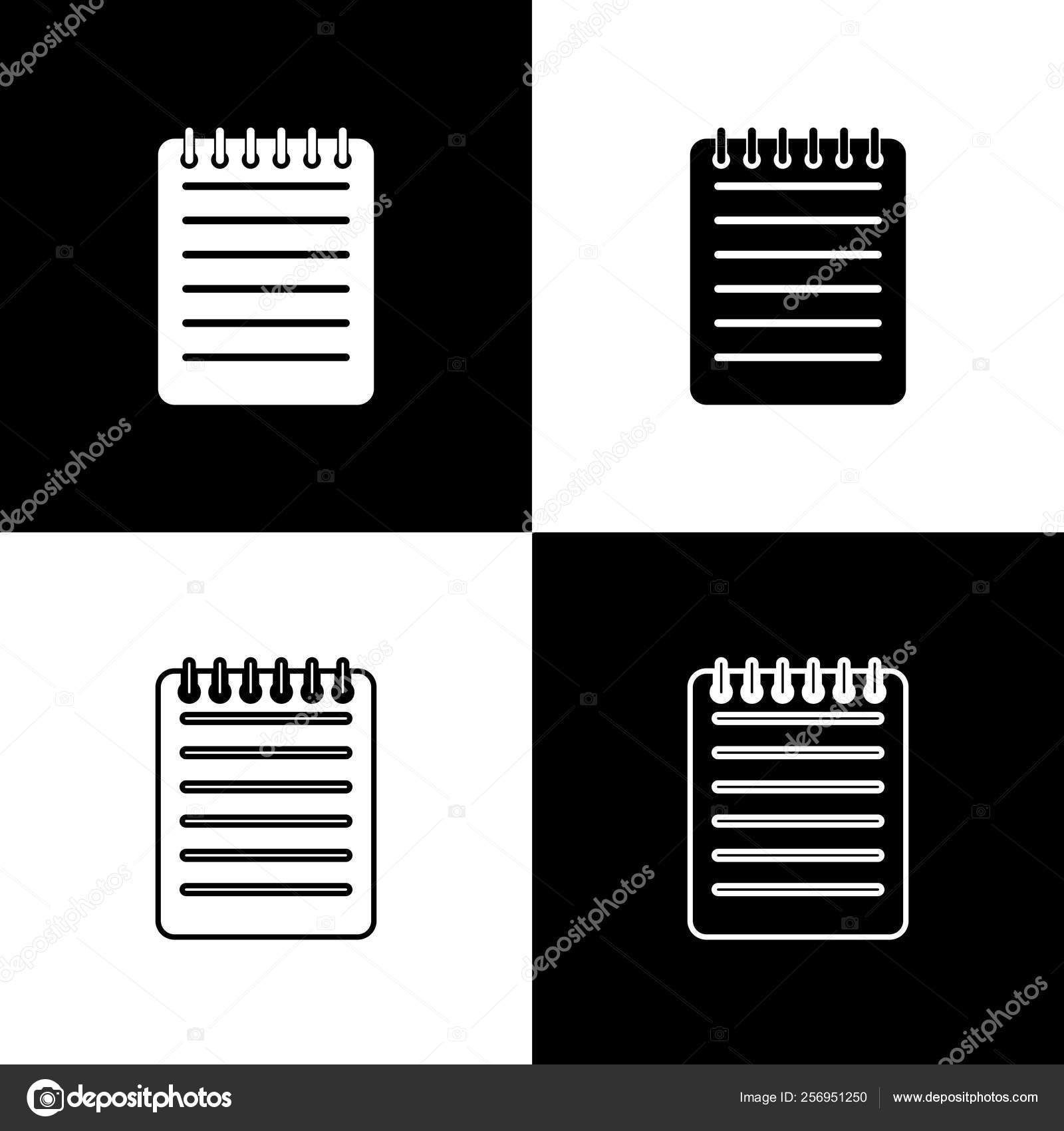Set Notebook Icons On Black And White Background Spiral Notepad Writing Pad Diary For Business Notebook Cover Design Office Stationery Items Line Outline And Linear Icon Vector Illustration Vector Image By C