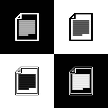 Belge simgelerini siyah beyaz arka planda yalıtılmış olarak ayarlayın. Dosya simgesi. Denetim listesi simgesi. İş konsepti. Çizgi, anahat ve doğrusal simge. Vektör İllüstrasyonu