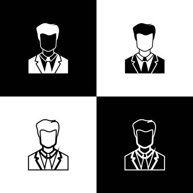 Siyah ve beyaz arka planda izole iş takım simgeleri adam Kullanıcı ayarlayın. İş avatar sembolü-Kullanıcı profili simgesi. Erkek Kullanıcı işareti. Çizgi, anahat ve doğrusal simge. Vektör Illustration