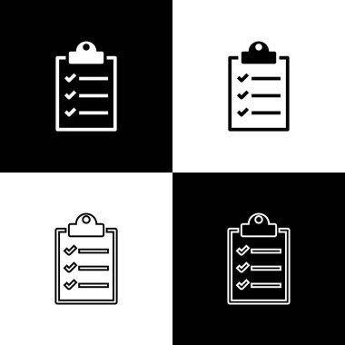 Pano siyah ve beyaz arka planda izole kontrol listesi simgeleri ile ayarlayın. Çizgi, anahat ve doğrusal simge. Vektör Illustration