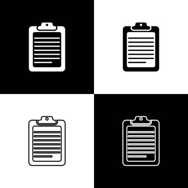 Pano 'yu siyah beyaz arka planda yalıtılmış belge simgeleri ile ayarlayın. Çizgi, anahat ve doğrusal simge. Vektör Illustration