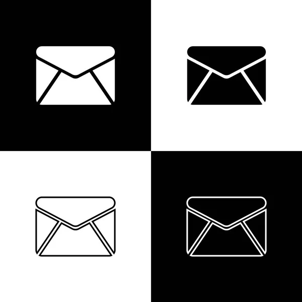 Définir les icônes Enveloppe isolées sur fond noir et blanc. Message électronique symbole de lettre. Ligne, contour et icône linéaire. Illustration vectorielle — Image vectorielle