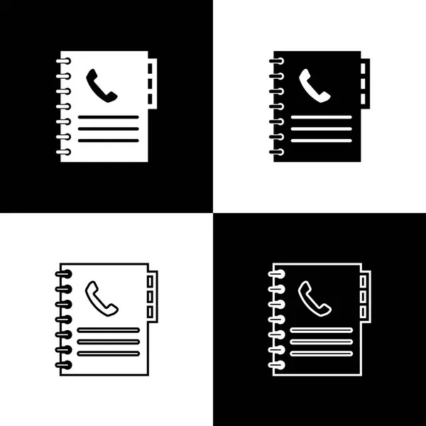 Ορίστε εικονίδια τηλεφωνικού βιβλίου απομονωμένα σε μαύρο και άσπρο φόντο. Βιβλίο διευθύνσεων. Τηλεφωνικός κατάλογος. Γραμμή, περίγραμμα και γραμμικό εικονίδιο. Απεικόνιση διανυσματικών φορέων — Διανυσματικό Αρχείο