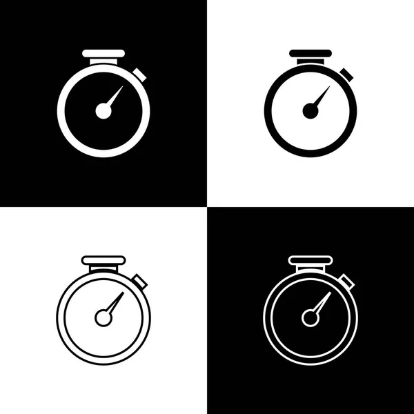 Stel stopwatch iconen geïsoleerd op zwart-wit achtergrond. Tijd timer te ondertekenen. Lijn, contour en lineair icoon. Vector illustratie — Stockvector