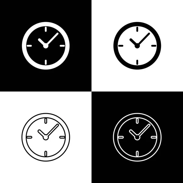 将时钟图标设置为黑色和白色背景上的隔离。线条、轮廓和线性图标。矢量插图 — 图库矢量图片