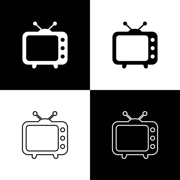 Set Tv icons isolated on black and white background. Television sign. Line, outline and linear icon. Vector Illustration — Stock Vector