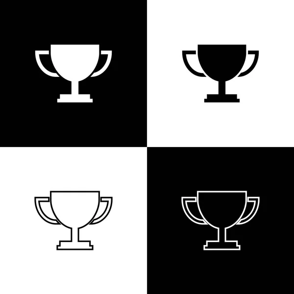 设置奖杯杯图标隔离在黑色和白色的背景。奖励符号。冠军杯图标。线条、轮廓和线性图标。矢量插图 — 图库矢量图片