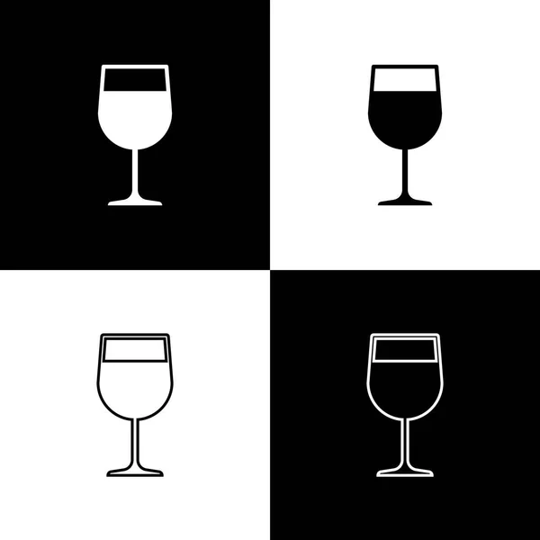 Set Wine glass icons isolated on black and white background. Wineglass icon. Goblet symbol. Glassware sign. Line, outline and linear icon. Vector Illustration — Stock Vector