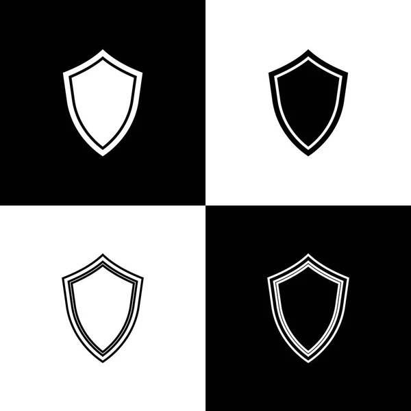 Establecer iconos Escudo aislados sobre fondo blanco y negro. Señal de guardia. Línea, contorno e icono lineal. Ilustración vectorial — Archivo Imágenes Vectoriales