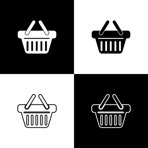 Set icone del carrello isolato su sfondo bianco e nero. Linea, contorno e icona lineare. Illustrazione vettoriale — Vettoriale Stock