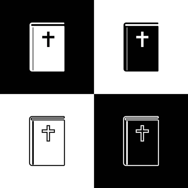 Állítsa Szent Biblia ikonok izolált fekete-fehér háttér. Vonal-, vázlat-és lineáris ikon. Vektoros illusztráció — Stock Vector