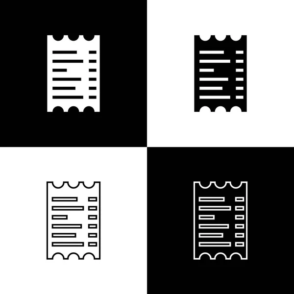 Set Paper check and financial check icons isolated on black and white background. Paper print check, shop receipt or bill. Line, outline and linear icon. Vector Illustration — Stock Vector