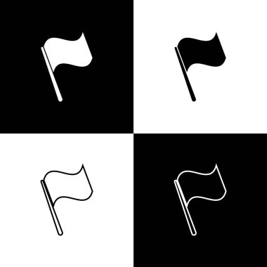 Siyah ve beyaz arka planda izole bayrak simgeleri ayarlayın. Çizgi, anahat ve doğrusal simge. Vektör Illustration