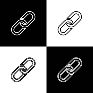 Siyah ve beyaz arka planda izole zincir bağlantı simgeleri ayarlayın. Tek bağlantı. Çizgi, anahat ve doğrusal simge. Vektör Illustration