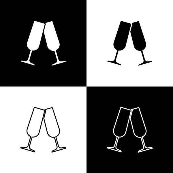 Set Vasos de iconos de champán aislados sobre fondo blanco y negro. Línea, contorno e icono lineal. Ilustración vectorial — Vector de stock