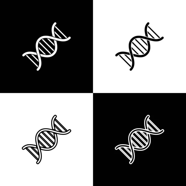 Stel DNA symbool pictogrammen geïsoleerd op zwart-wit achtergrond. Lijn, omtrek en lineair pictogram. Vector illustratie — Stockvector