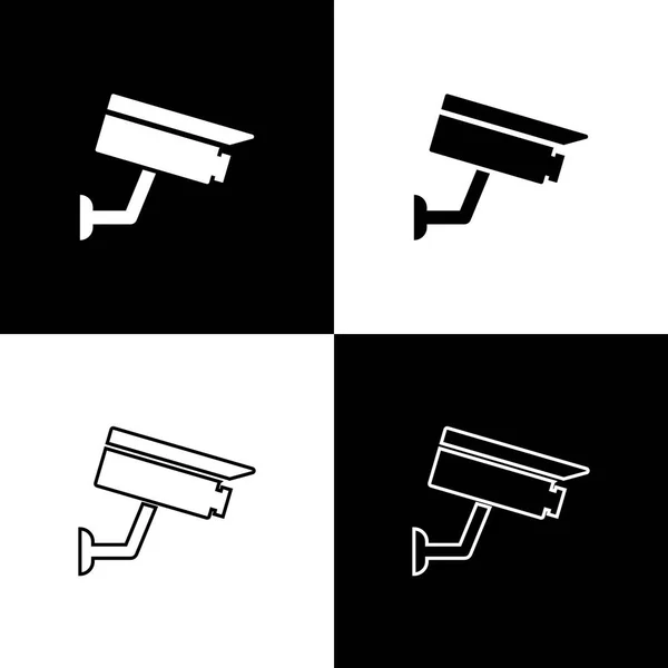 Nastavit ikony bezpečnostních kamer izolované na černém a bílém pozadí. Ikona spojnicového, obrysového a lineárního. Vektorová ilustrace — Stockový vektor