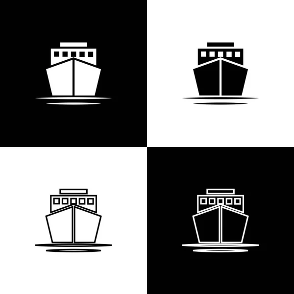 Definir ícones Ship isolados em fundo preto e branco. Linha, contorno e ícone linear. Ilustração vetorial — Vetor de Stock