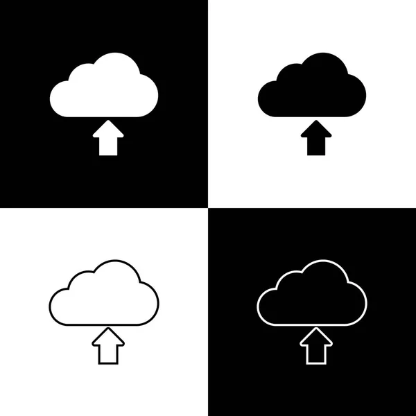 Establecer iconos de descarga en la nube aislados sobre fondo blanco y negro. Línea, contorno e icono lineal. Ilustración vectorial — Vector de stock