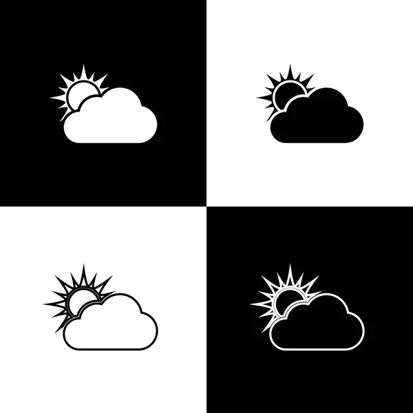 Set Sole e nuvole icone meteo isolate su sfondo bianco e nero. Linea, contorno e icona lineare. Illustrazione vettoriale — Vettoriale Stock