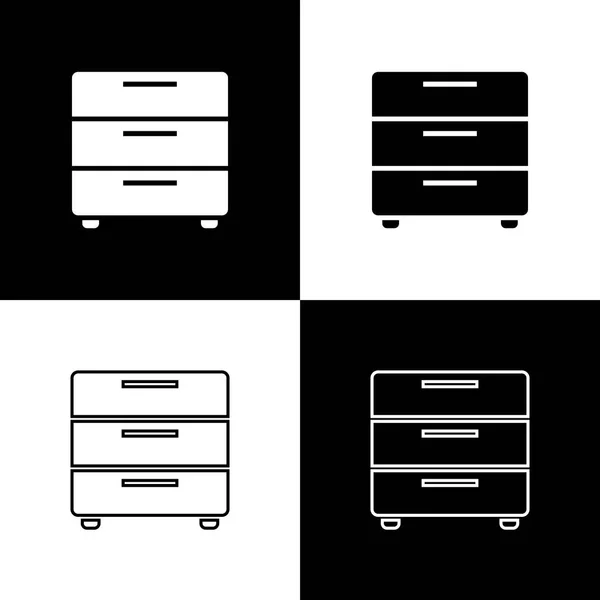Stel meubels nightstand iconen geïsoleerd op zwart-wit achtergrond. Lijn, contour en lineair icoon. Vector illustratie — Stockvector