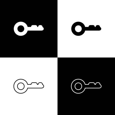 Siyah ve beyaz arka planda yalıtılmış anahtar simgeleri ayarlayın. Çizgi, anahat ve doğrusal simge. Vektör Illustration
