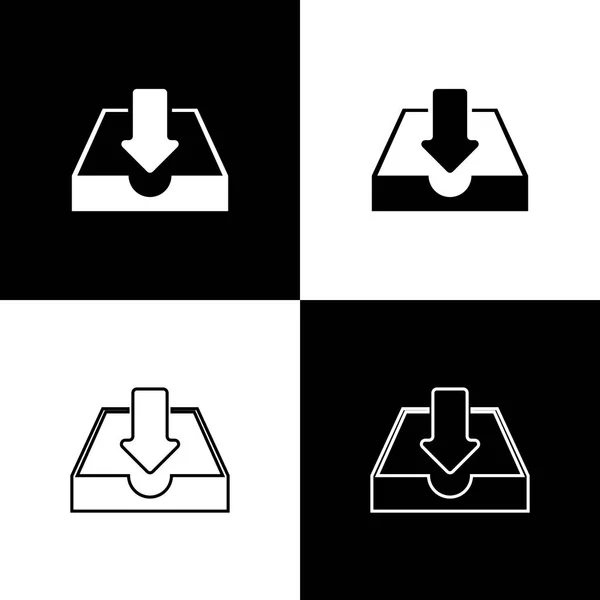 Állítsa le a Beérkezett üzenetek ikonjait fekete-fehér háttérrel. Vonal-, vázlat-és lineáris ikon. Vektoros illusztráció — Stock Vector