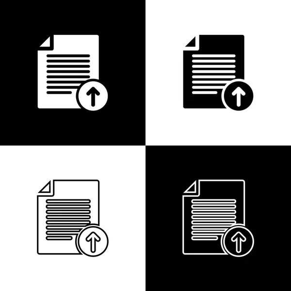 Definir Carregar ícones de arquivo isolados em fundo preto e branco. Símbolo do documento. Flecha do documento. Linha, contorno e ícone linear. Ilustração vetorial —  Vetores de Stock