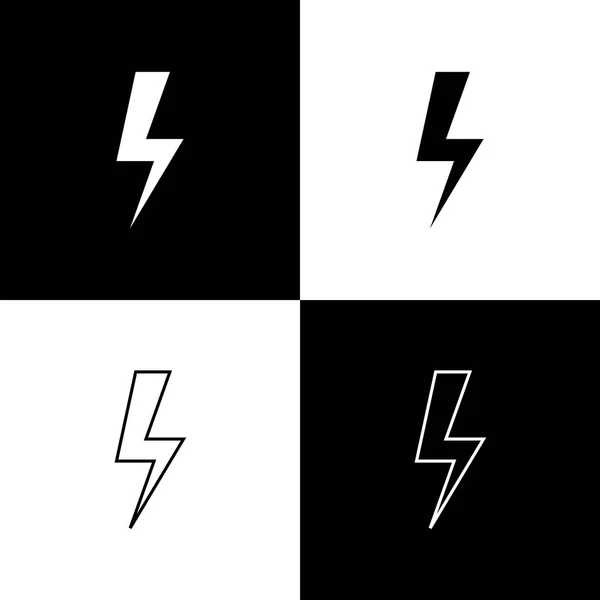 Set Lightning bolt icons isolated on black and white background. Flash icon. Charge flash icon. Thunder bolt. Lighting strike. Line, outline and linear icon. Vector Illustration — Stock Vector