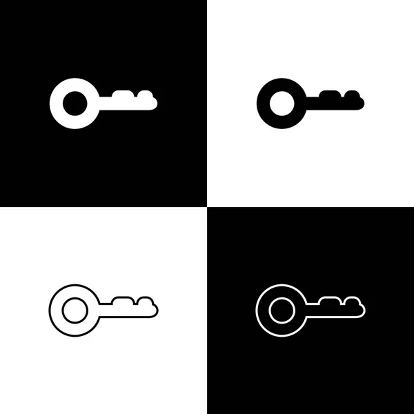 Establecer iconos clave aislados sobre fondo blanco y negro. Línea, contorno e icono lineal. Ilustración vectorial — Archivo Imágenes Vectoriales