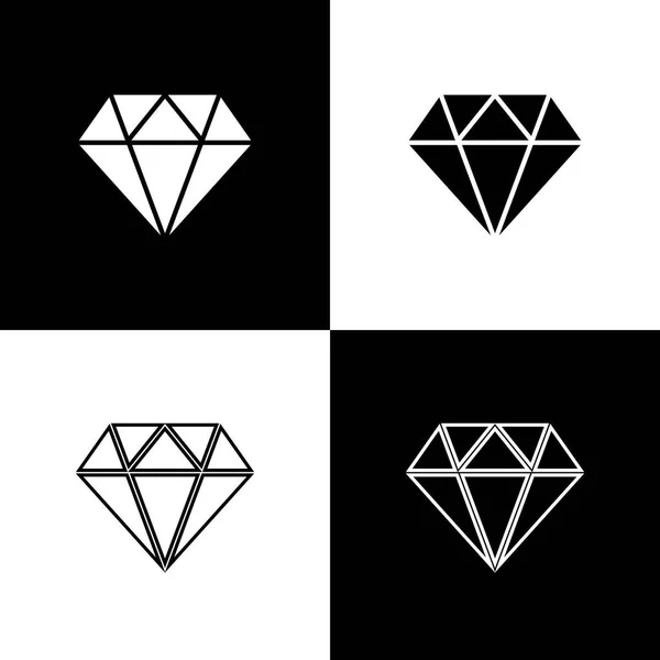Definir ícones de diamante isolado em fundo preto e branco. Símbolo de jóias. Pedra preciosa. Linha, contorno e ícone linear. Ilustração vetorial —  Vetores de Stock
