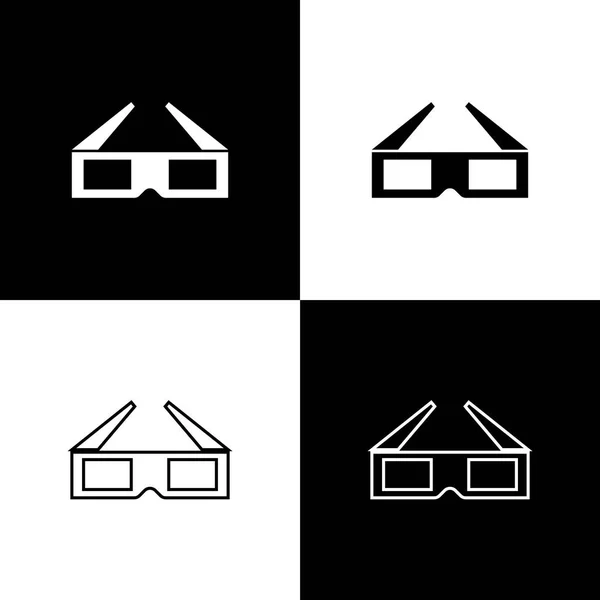 Ställ 3D bio glasögon ikoner isolerade på svart och vit bakgrund. Linje, kontur och linjär ikon. Vektor illustration — Stock vektor