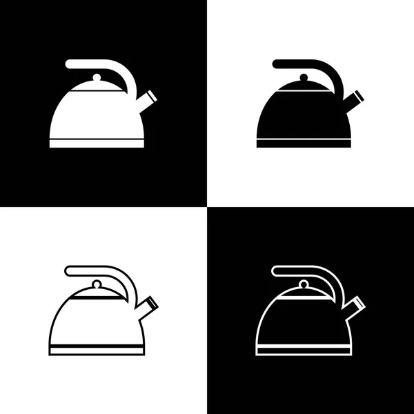 Ustaw czajnik z ikonami uchwytu izolowanymi na czarno-białym tle. Ikona Teapot. Linia, kontur i ikona liniowa. Ilustracja wektorowa — Wektor stockowy