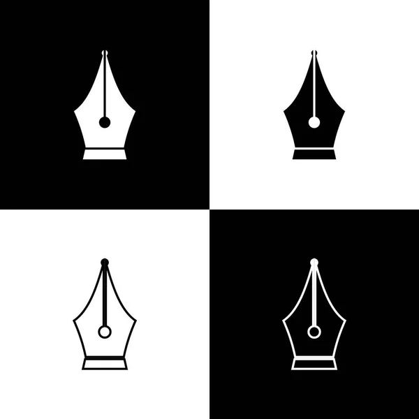 Set Iconos plumín estilográfica aislados sobre fondo blanco y negro. Señal de herramienta pluma. Línea, contorno e icono lineal. Ilustración vectorial — Vector de stock