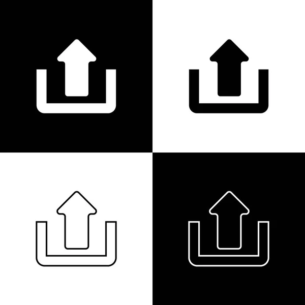 Définir Télécharger des icônes isolées sur fond noir et blanc. Flèche vers le haut. Ligne, contour et icône linéaire. Illustration vectorielle — Image vectorielle