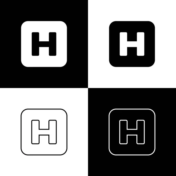 Ρυθμίστε τα σύμβολα του νοσοκομείου απομονωμένα σε μαύρο και άσπρο φόντο. Γραμμή, περίγραμμα και γραμμικό εικονίδιο. Απεικόνιση διανυσματικών φορέων — Διανυσματικό Αρχείο