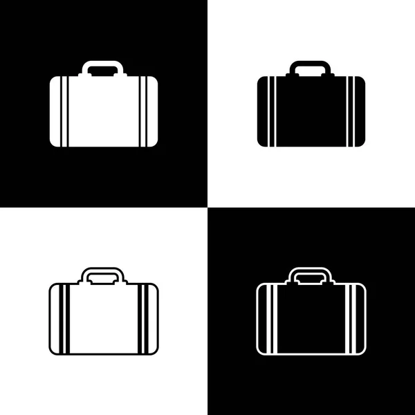 Set Valise pour icônes de voyage isolées sur fond noir et blanc. Panneau des bagages de voyage. Icône bagages de voyage. Ligne, contour et icône linéaire. Illustration vectorielle — Image vectorielle