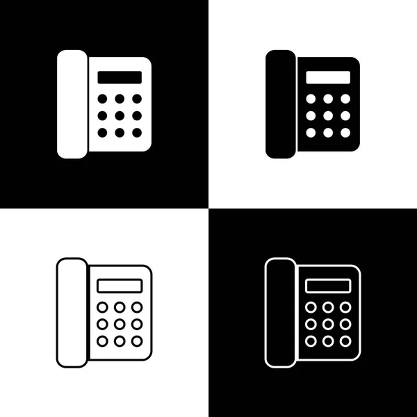 Definir ícones de telefone isolado em fundo preto e branco. Telefone fixo. Linha, contorno e ícone linear. Ilustração vetorial —  Vetores de Stock
