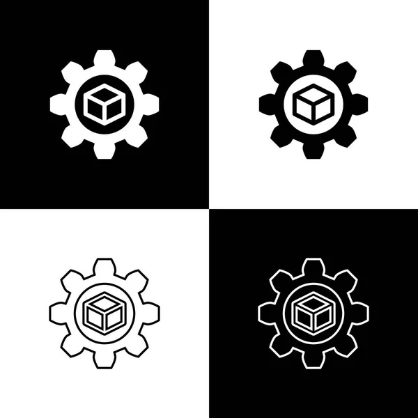 Set Product development icons isolated on black and white background. Gear and cube. Product development symbol design from Startup collection. Line, outline and linear icon. Vector Illustration — Stock Vector