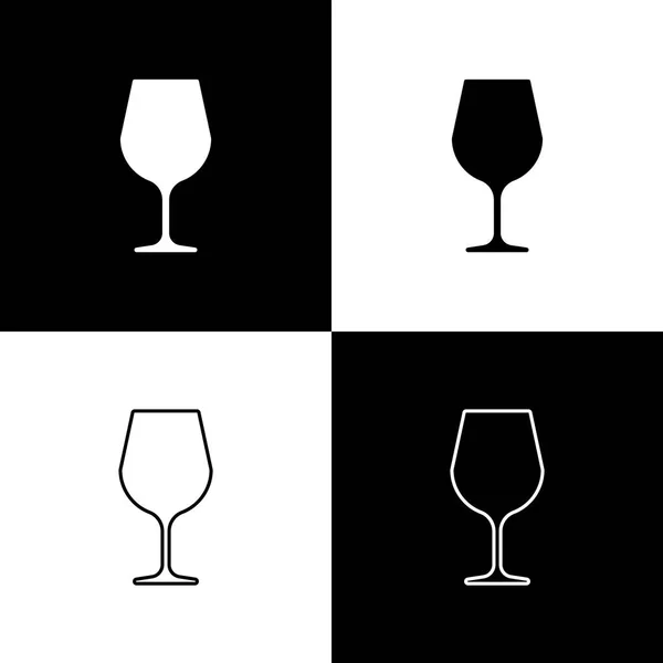 Définir les icônes en verre de vin isolé sur fond noir et blanc. Panneau de verre à vin. Ligne, contour et icône linéaire. Illustration vectorielle — Image vectorielle