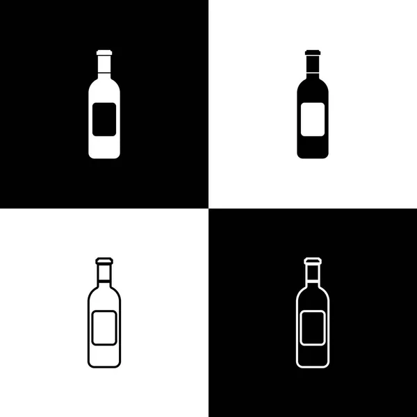 Set Bouteille d'icônes de vin isolé sur fond noir et blanc. Ligne, contour et icône linéaire. Illustration vectorielle — Image vectorielle