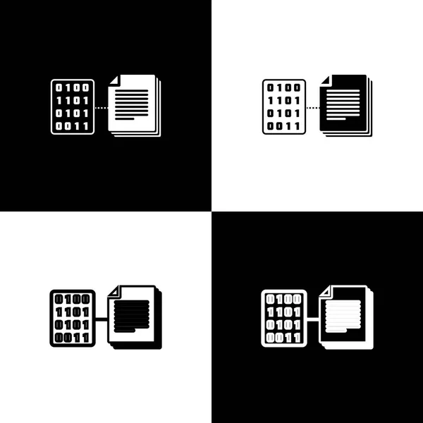 Establecer iconos de contrato inteligentes sobre fondo blanco y negro. Tecnología de cadena de bloques, minería criptomoneda, bitcoin, altcoins, mercado de dinero digital. Línea, contorno e icono lineal. Ilustración vectorial — Vector de stock