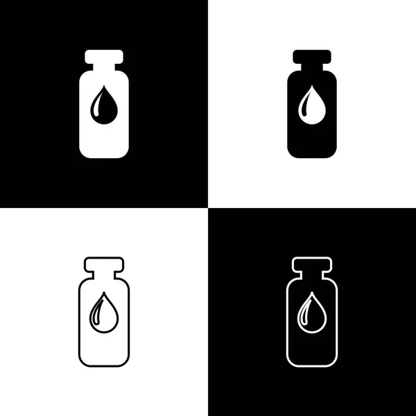 Set Medical vial, ampoule, bottle icons isolated on black and white background. Vaccination, injection, vaccine healthcare concept. Line, outline and linear icon. Vector Illustration — Stock Vector