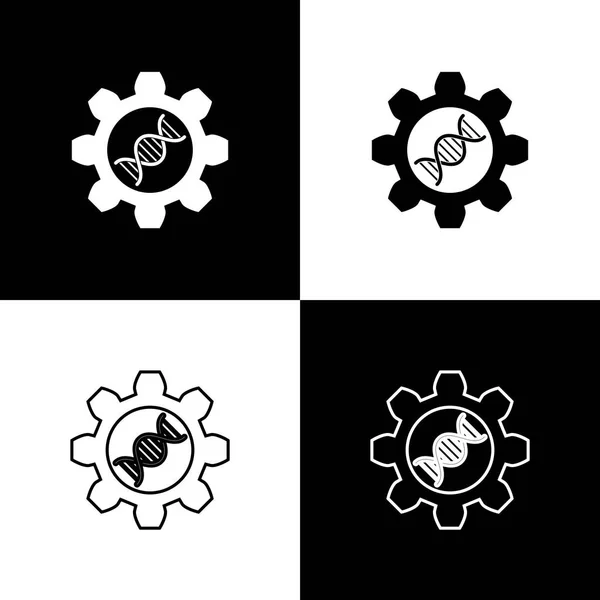 Set Iconos de ingeniería genética aislados sobre fondo blanco y negro. Análisis de ADN, pruebas genéticas, clonación, pruebas de paternidad. Línea, contorno e icono lineal. Ilustración vectorial — Archivo Imágenes Vectoriales