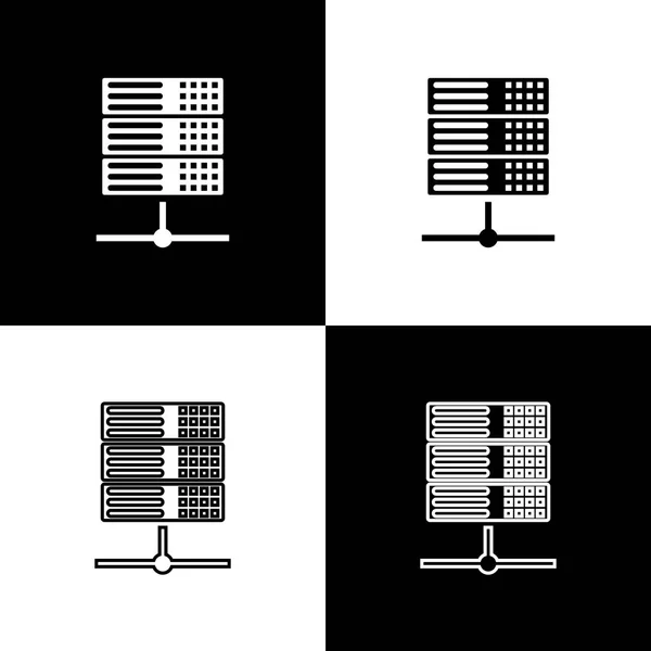 Nastavit server, data, ikony webového hostování, izolované na černém a bílém pozadí. Ikona spojnicového, obrysového a lineárního. Vektorová ilustrace — Stockový vektor