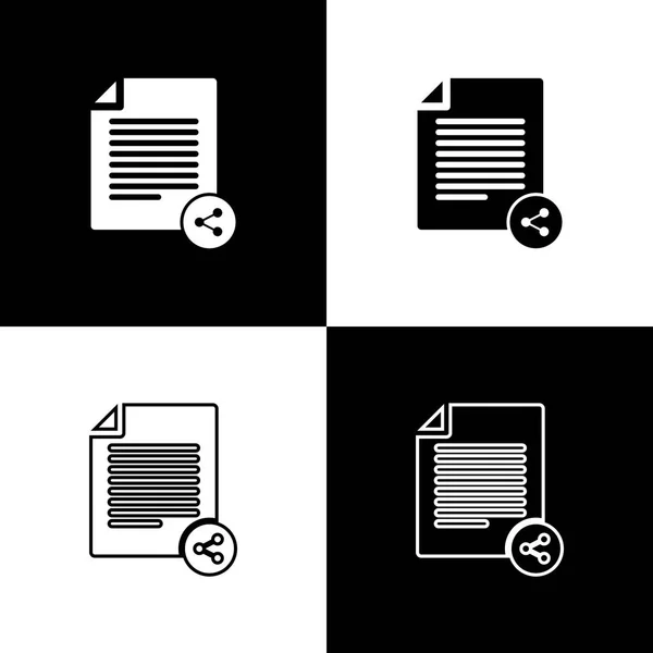 Stel delen bestand iconen geïsoleerd op zwart-wit achtergrond. Bestanden delen. Bestandsoverdracht te ondertekenen. Lijn, contour en lineair icoon. Vector illustratie — Stockvector