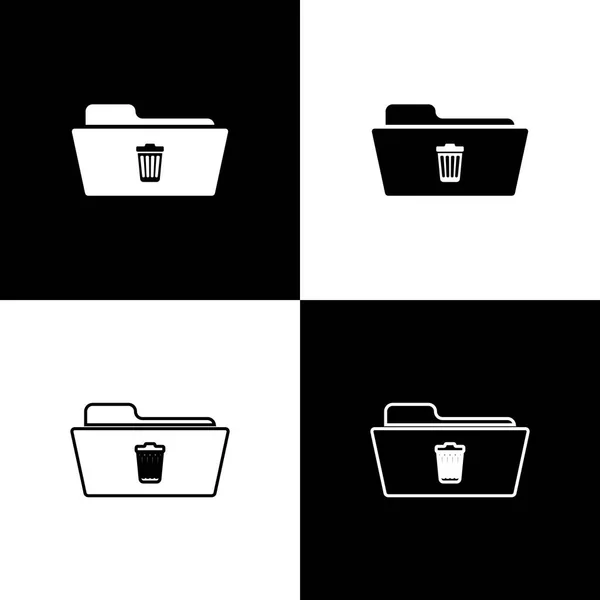 Establecer Eliminar iconos de carpeta sobre fondo blanco y negro. Carpeta con papelera de reciclaje. Eliminar o carpeta de error. Cerrar signo de carpeta de información del equipo. Línea, contorno e icono lineal. Ilustración vectorial — Archivo Imágenes Vectoriales