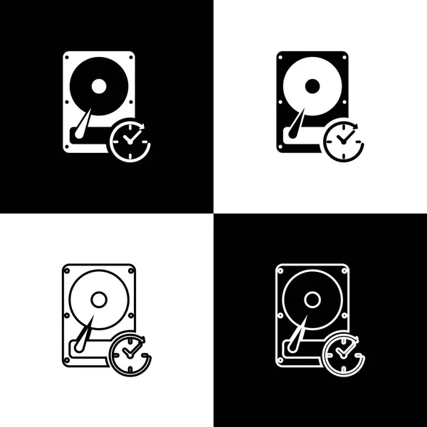 Set Hard disk drive with clockwise sign, data recovery icons isolated on black and white background. Line, outline and linear icon. Vector Illustration — Stock Vector